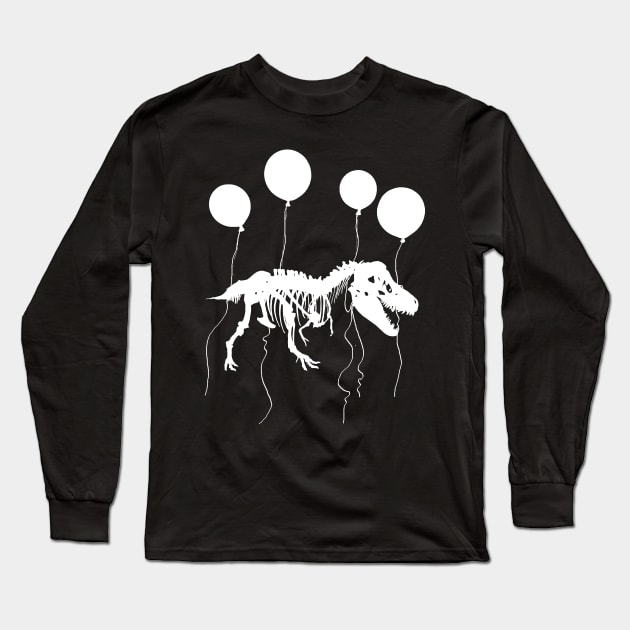 T rex fossil fly with balloon Long Sleeve T-Shirt by Collagedream